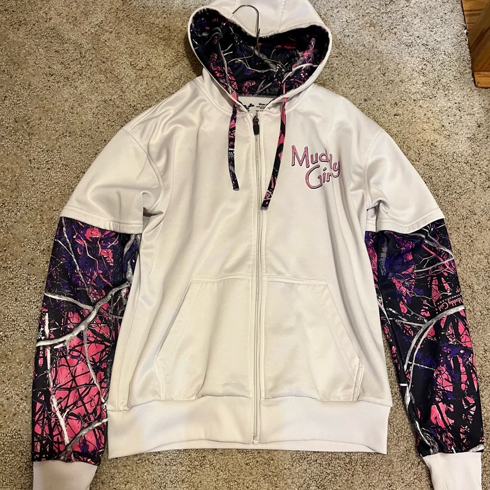 Muddy Girl White Zip Hoodie with Pink & Black Accent Camo